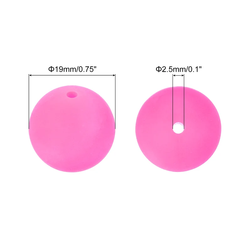 50Pcs 19mm Silicone Beads, Round Loose Rubber Bead for DIY (Rose Red)