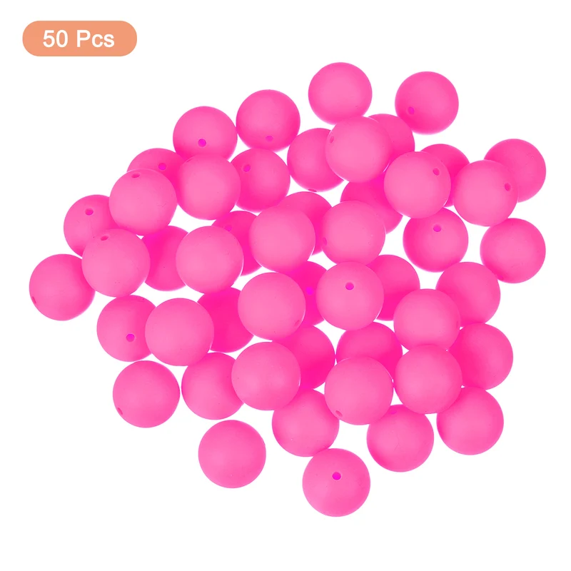 50Pcs 19mm Silicone Beads, Round Loose Rubber Bead for DIY (Rose Red)