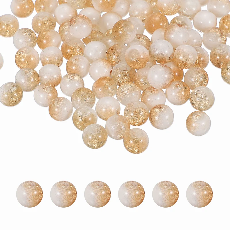 100 Pcs Crackle Glass Beads for Jewelry Making, 10mm Round Beads, Brown