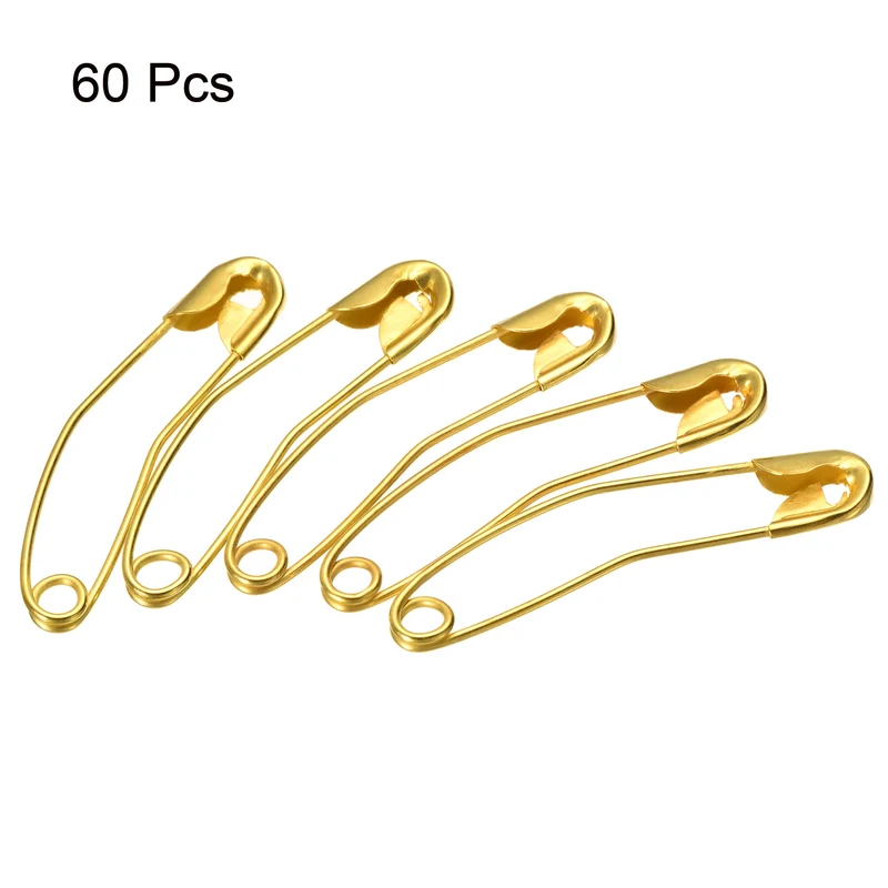 Safety Pins 38mm/1.5 Inch Curved Metal Sewing Pins Silver Tone 60 Count