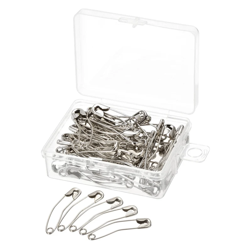 Safety Pins 38mm/1.5 Inch Curved Metal Sewing Pins Silver Tone 60 Count