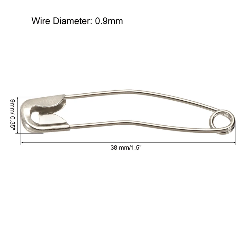 Safety Pins 38mm/1.5 Inch Curved Metal Sewing Pins Silver Tone 60 Count