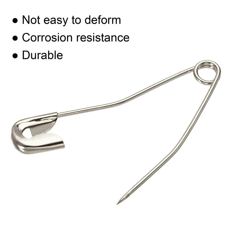 Safety Pins 38mm/1.5 Inch Curved Metal Sewing Pins Silver Tone 60 Count