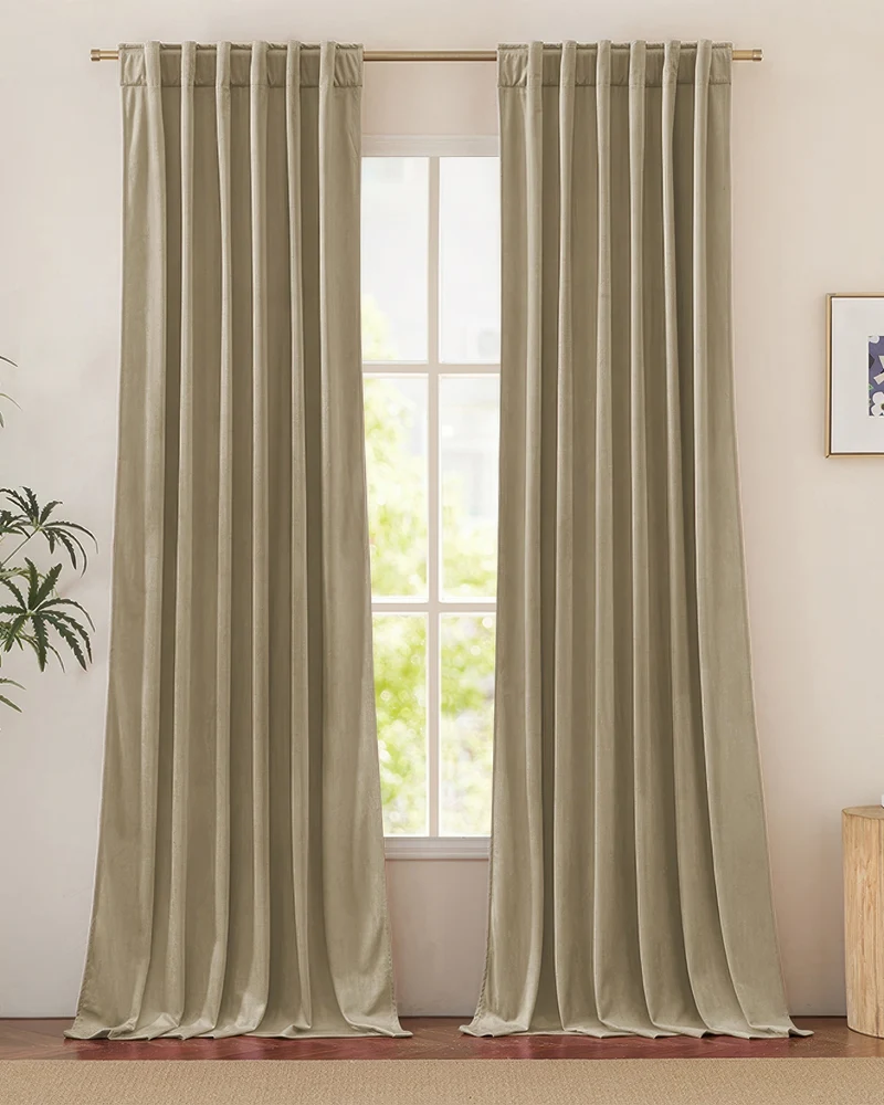 Jazlynn 4 Layers Linen Patterned Velvet Heavyweight Soundproof Custom Curtain