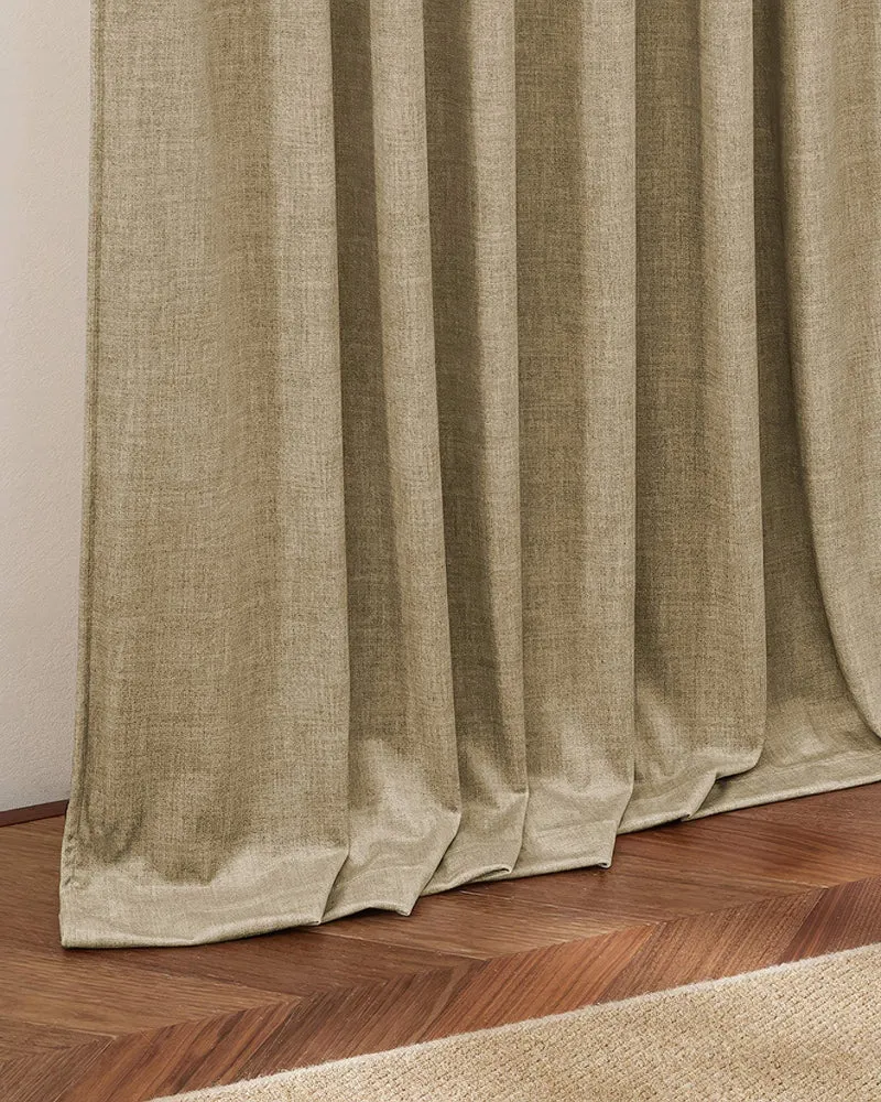 Jazlynn 4 Layers Linen Patterned Velvet Heavyweight Soundproof Custom Curtain