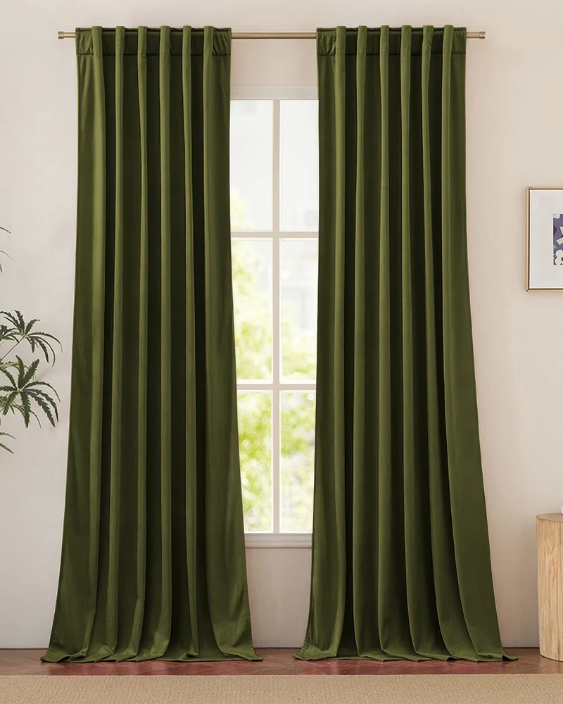 Jazlynn 4 Layers Linen Patterned Velvet Heavyweight Soundproof Custom Curtain