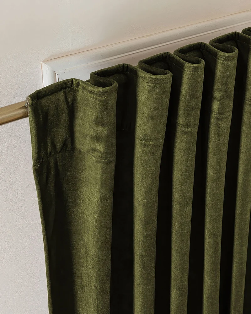 Jazlynn 4 Layers Linen Patterned Velvet Heavyweight Soundproof Custom Curtain