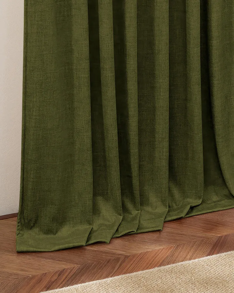 Jazlynn 4 Layers Linen Patterned Velvet Heavyweight Soundproof Custom Curtain