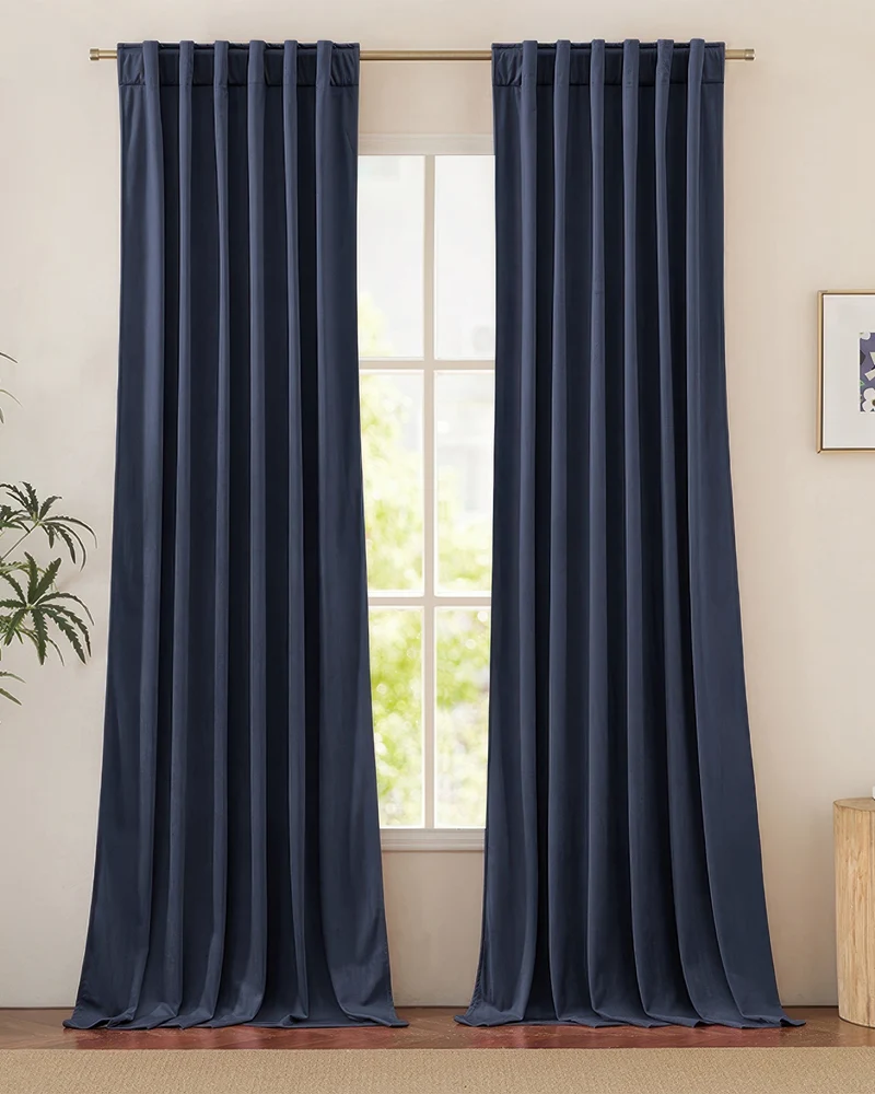 Jazlynn 4 Layers Linen Patterned Velvet Heavyweight Soundproof Custom Curtain