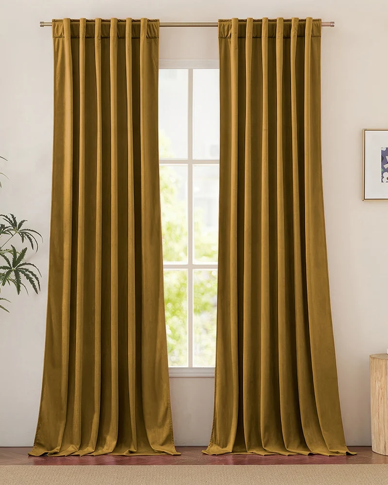 Jazlynn 4 Layers Linen Patterned Velvet Heavyweight Soundproof Custom Curtain
