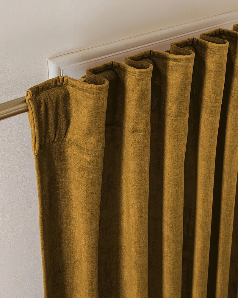 Jazlynn 4 Layers Linen Patterned Velvet Heavyweight Soundproof Custom Curtain