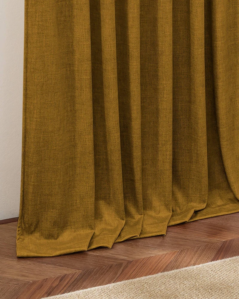 Jazlynn 4 Layers Linen Patterned Velvet Heavyweight Soundproof Custom Curtain