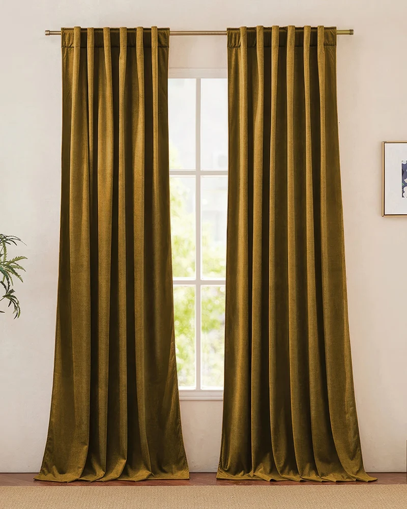 Jazlynn 4 Layers Linen Patterned Velvet Heavyweight Soundproof Custom Curtain