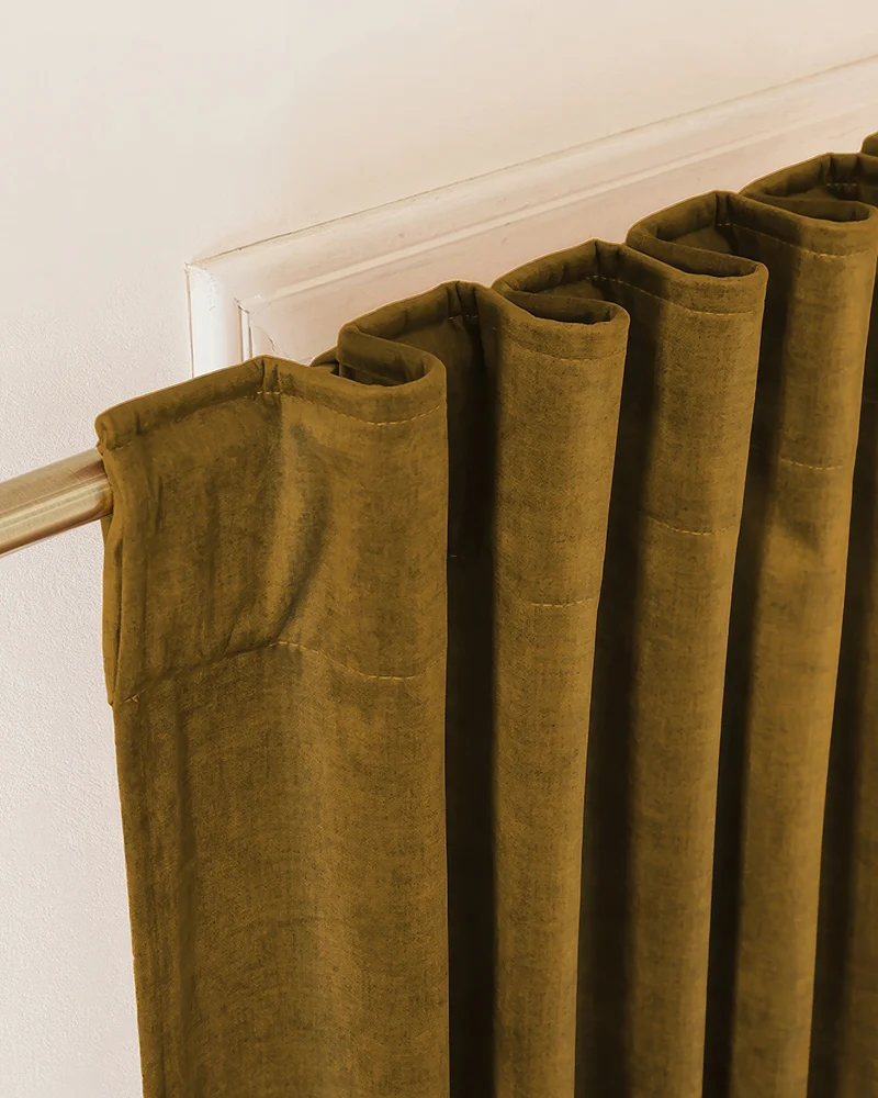 Jazlynn 4 Layers Linen Patterned Velvet Heavyweight Soundproof Custom Curtain
