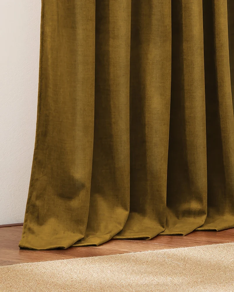 Jazlynn 4 Layers Linen Patterned Velvet Heavyweight Soundproof Custom Curtain