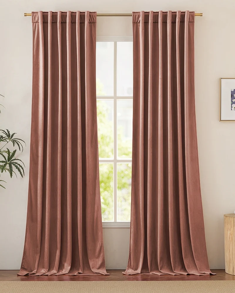 Jazlynn 4 Layers Linen Patterned Velvet Heavyweight Soundproof Custom Curtain