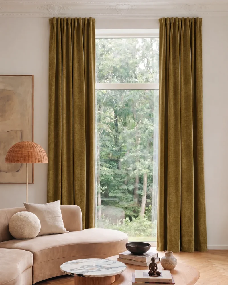 Jazlynn 4 Layers Linen Patterned Velvet Heavyweight Soundproof Custom Curtain