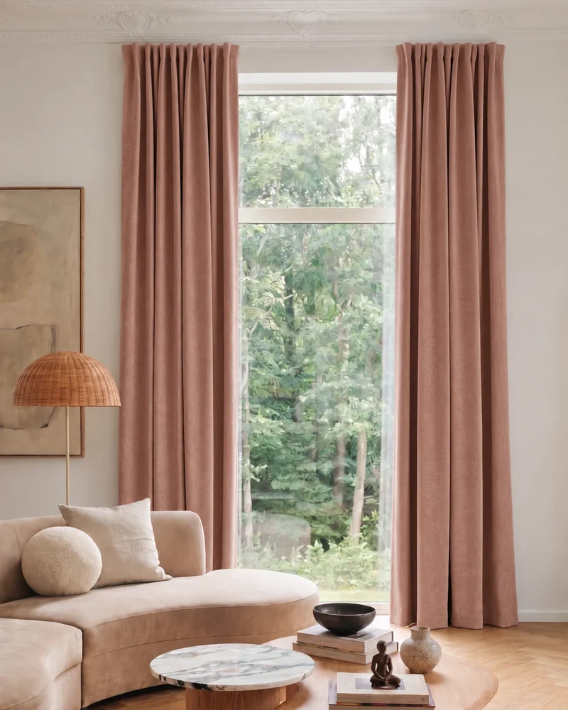 Jazlynn 4 Layers Linen Patterned Velvet Heavyweight Soundproof Custom Curtain