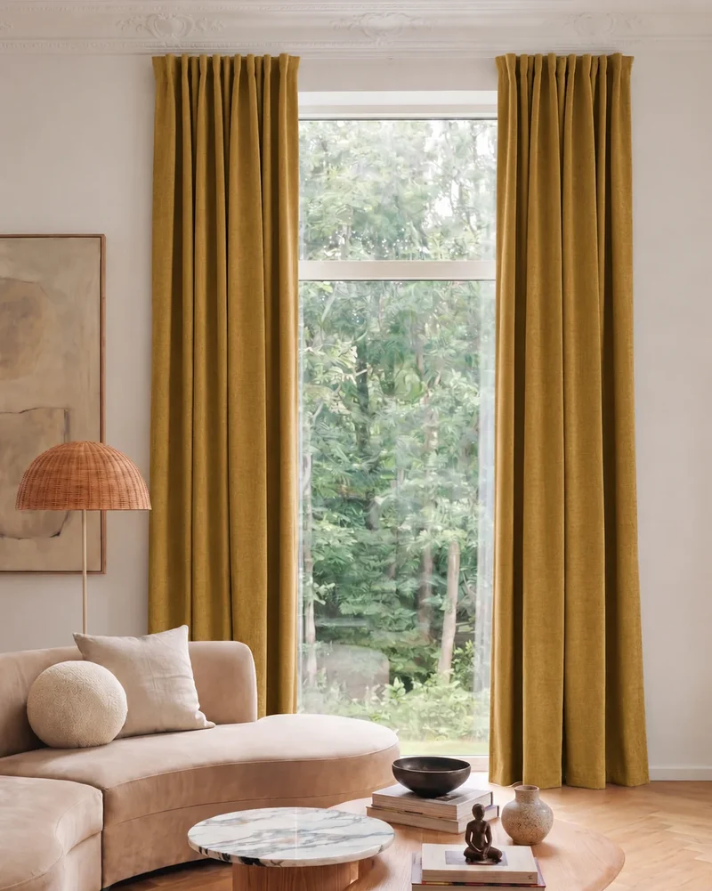 Jazlynn 4 Layers Linen Patterned Velvet Heavyweight Soundproof Custom Curtain