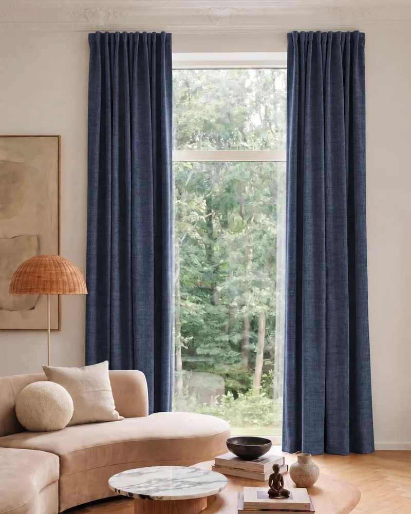 Jazlynn 4 Layers Linen Patterned Velvet Heavyweight Soundproof Custom Curtain