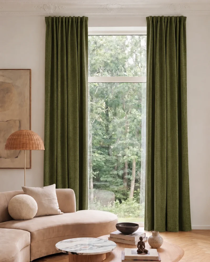 Jazlynn 4 Layers Linen Patterned Velvet Heavyweight Soundproof Custom Curtain