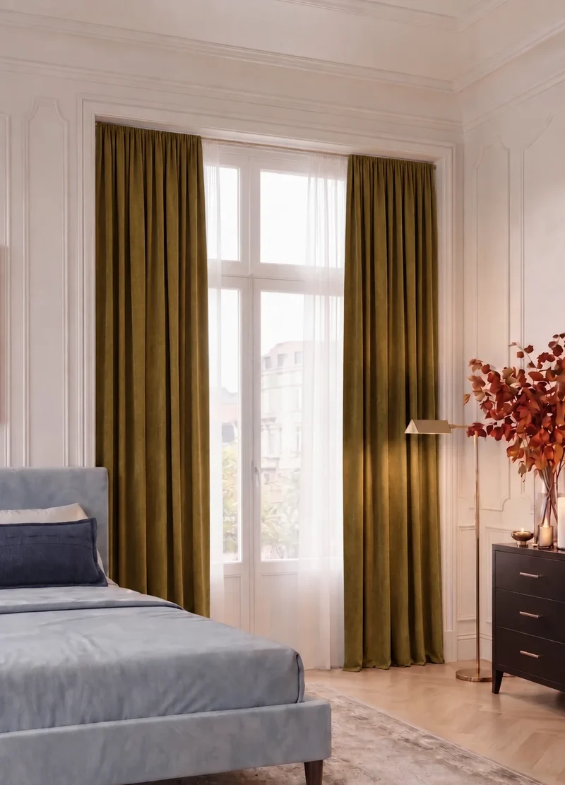 Jazlynn 4 Layers Linen Patterned Velvet Heavyweight Soundproof Custom Curtain