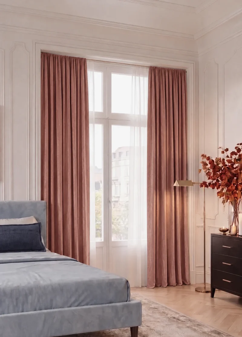 Jazlynn 4 Layers Linen Patterned Velvet Heavyweight Soundproof Custom Curtain