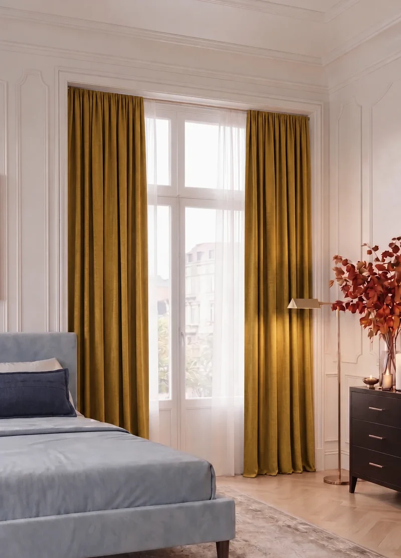 Jazlynn 4 Layers Linen Patterned Velvet Heavyweight Soundproof Custom Curtain