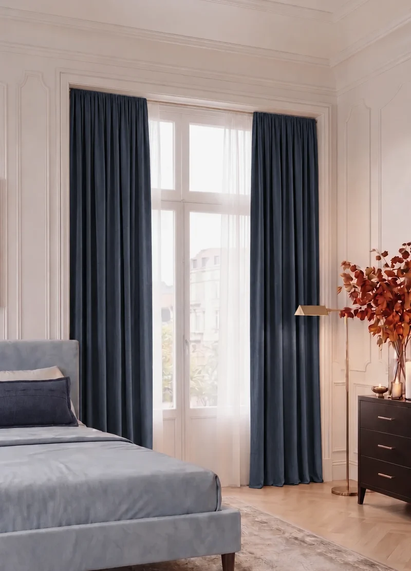 Jazlynn 4 Layers Linen Patterned Velvet Heavyweight Soundproof Custom Curtain