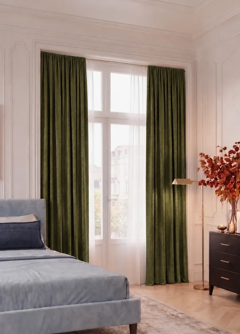 Jazlynn 4 Layers Linen Patterned Velvet Heavyweight Soundproof Custom Curtain