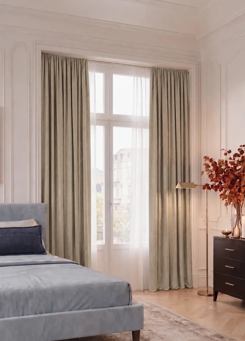 Jazlynn 4 Layers Linen Patterned Velvet Heavyweight Soundproof Custom Curtain