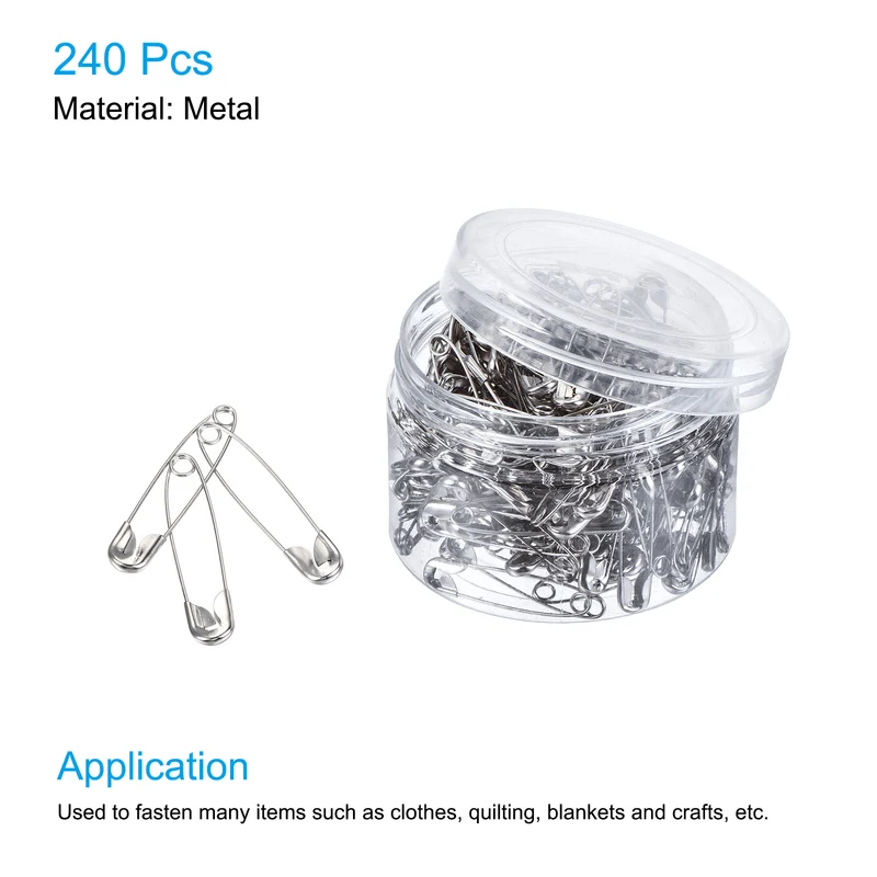 Safety Pins, Metal, Sewing Pins with Box for Office Home