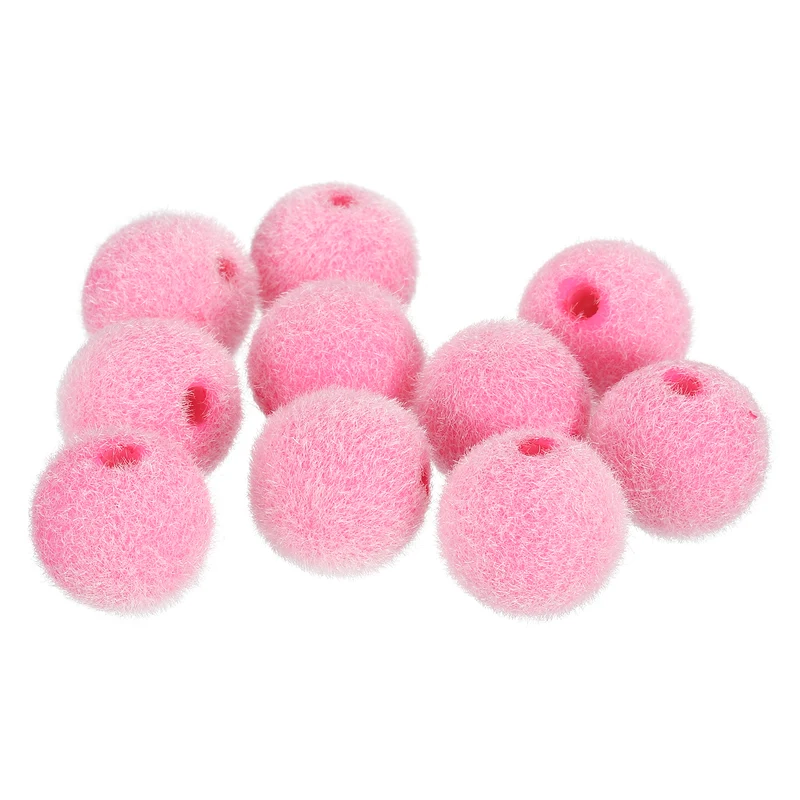 10Pcs Velvet Beads, 16mm Velvet Christmas Beads Plush Beads for Jewelry Keychain Pen Tiered Craft DIY Making (Pink)