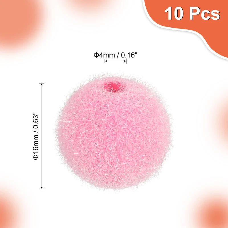 10Pcs Velvet Beads, 16mm Velvet Christmas Beads Plush Beads for Jewelry Keychain Pen Tiered Craft DIY Making (Pink)