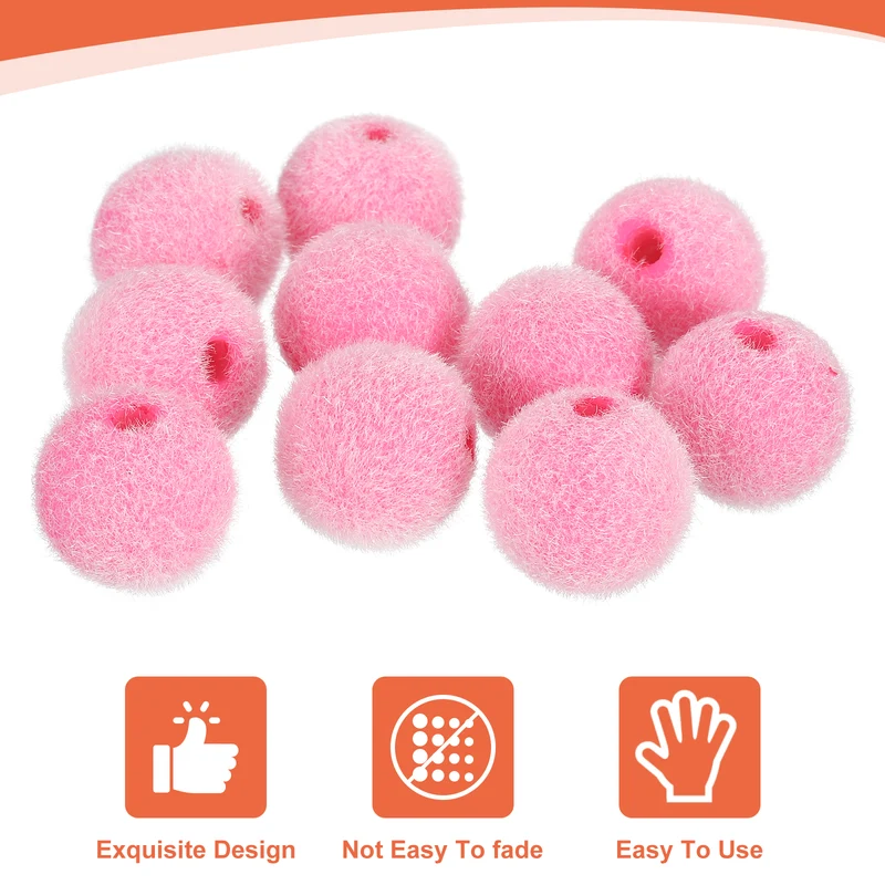 10Pcs Velvet Beads, 16mm Velvet Christmas Beads Plush Beads for Jewelry Keychain Pen Tiered Craft DIY Making (Pink)
