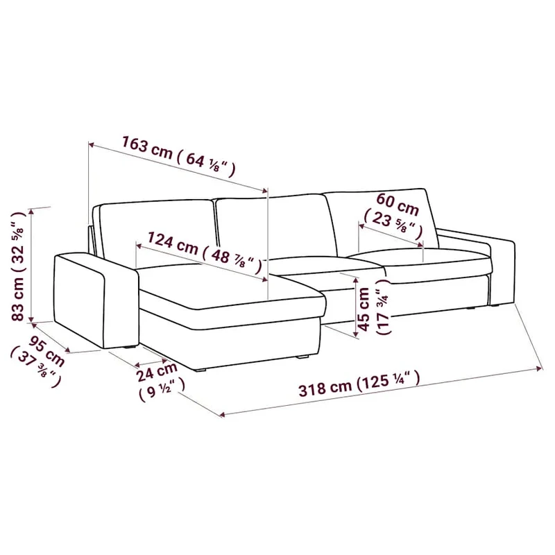 Kivik 3-zits met Chaise Longue Hoes