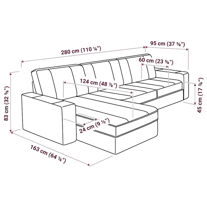 Kivik 2-zits met Chaise Longue Hoes