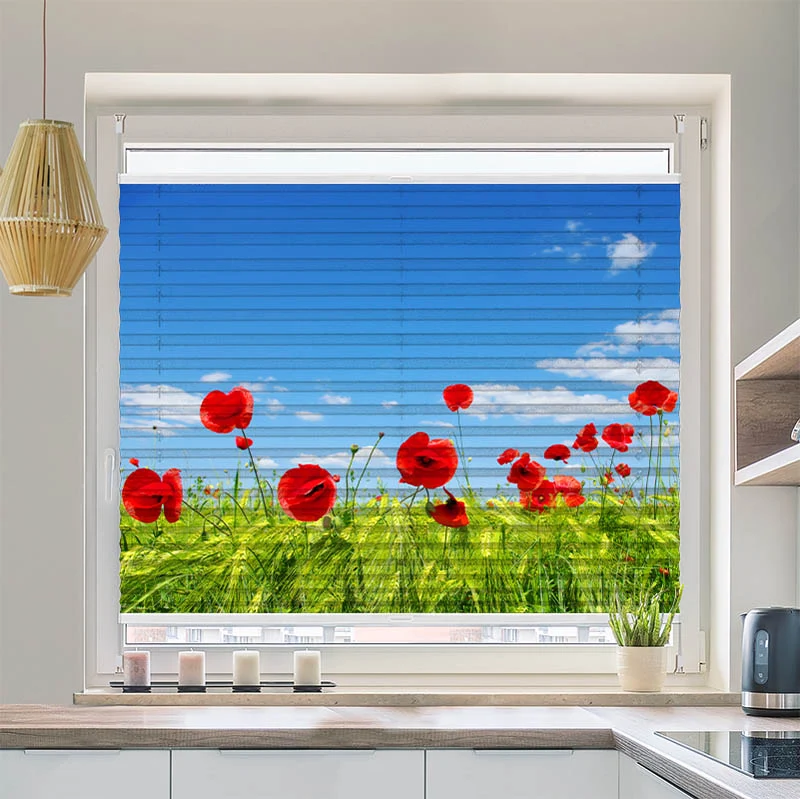 Wabenplissee Motiv "Mohnblumen Wiese"