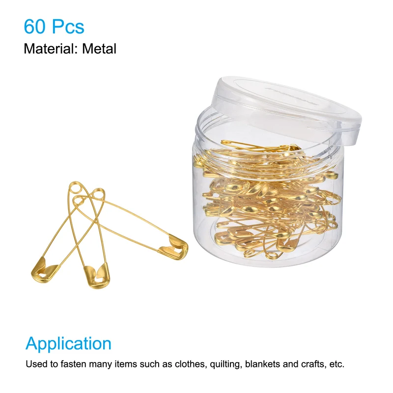 Safety Pins 1.77 Inch Metal Sewing Pins for Office Home Gold Tone 60 Count