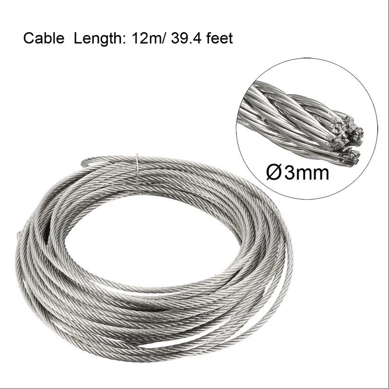 Uxcell Stainless Steel Wire Rope Cable 304 Grade for Hoist Lifting Grinder Pulley Wheel
