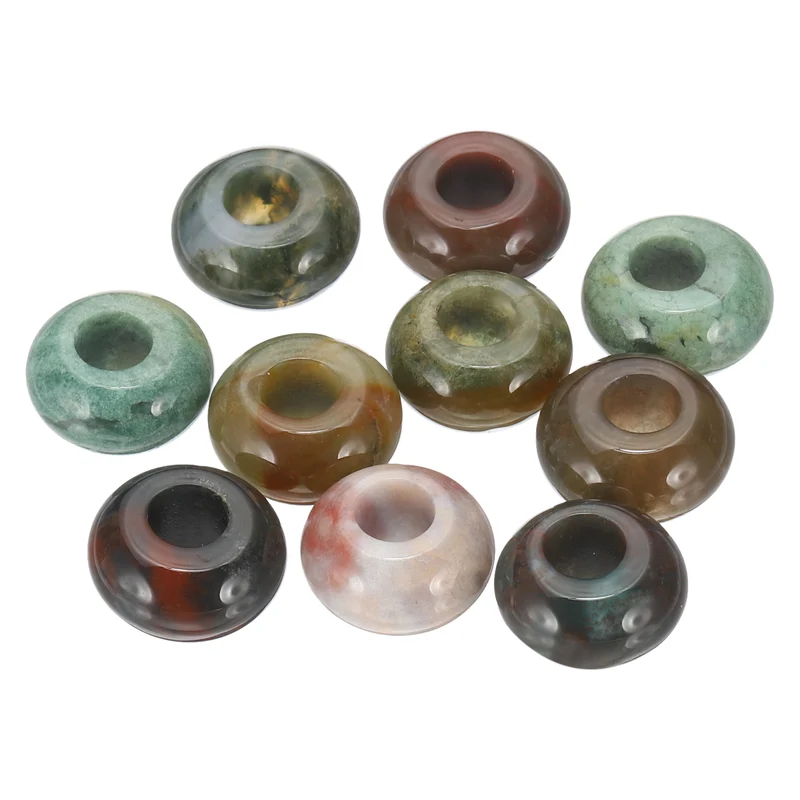 10 Pcs Natural Gemstone Beads, Large Hole Rondelle Beads Loose European Crystal Beads Pack for Jewelry Bracelet DIY Craft, 14 x 8 MM, Gem Green
