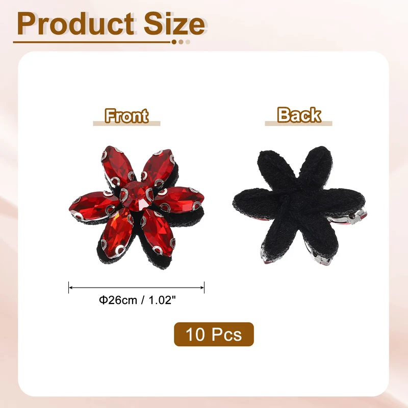 10Pcs Handmade Flower Beaded Patches, Glass Crystal Appliques, Red