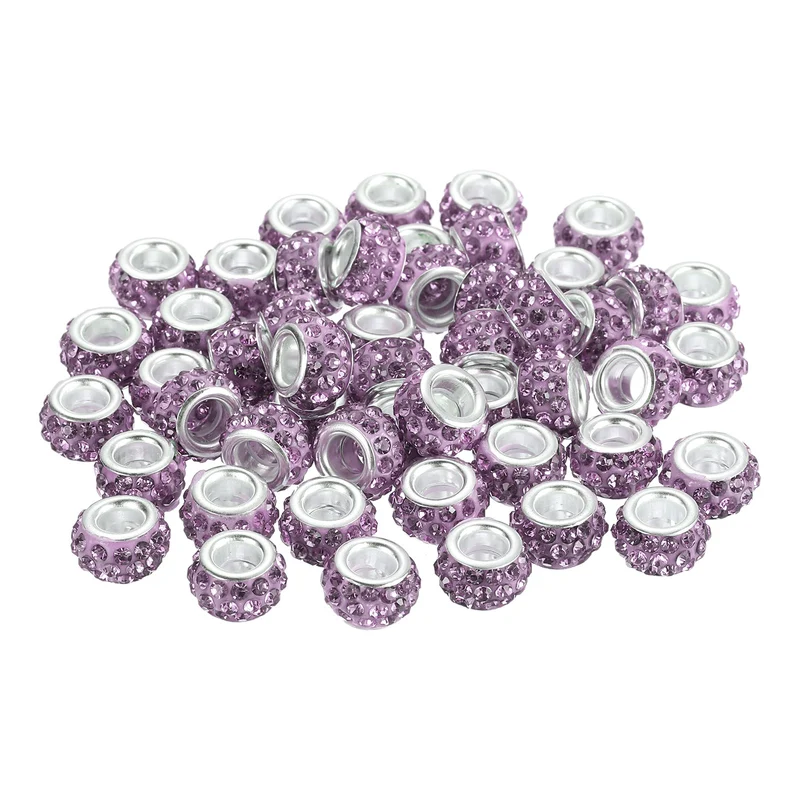 50Pcs European Large Hole Beads Rhinestone Craft Beads Purple