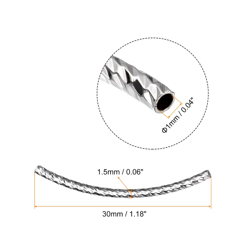 40Pcs Brass Curved Tube Beads, 1.5x30mm Noodles Spacer Bead, Silver Tone
