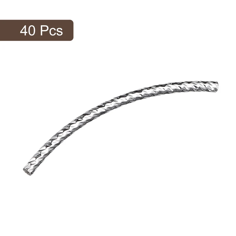 40Pcs Brass Curved Tube Beads, 1.5x30mm Noodles Spacer Bead, Silver Tone