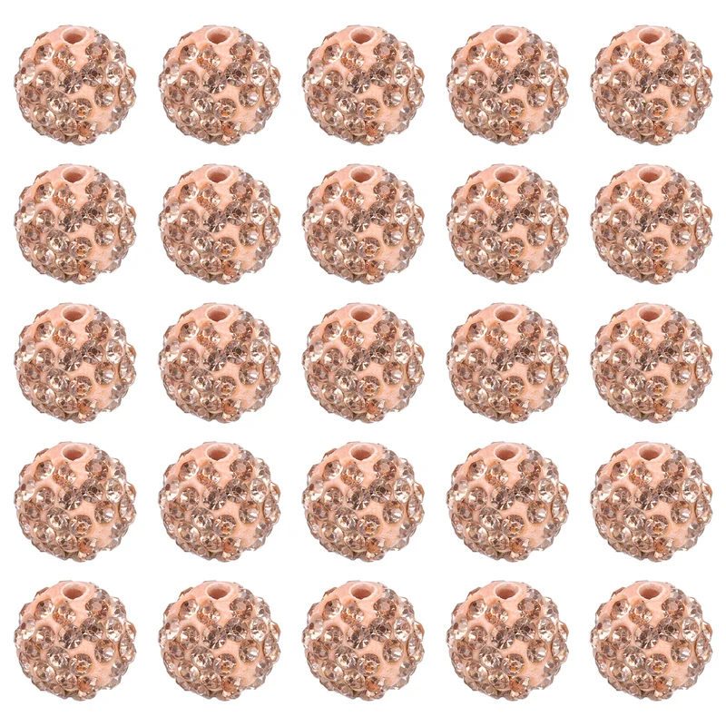 25Pcs 10mm Rhinestone Clay Beads Crystal Disco Bead for DIY Taupe