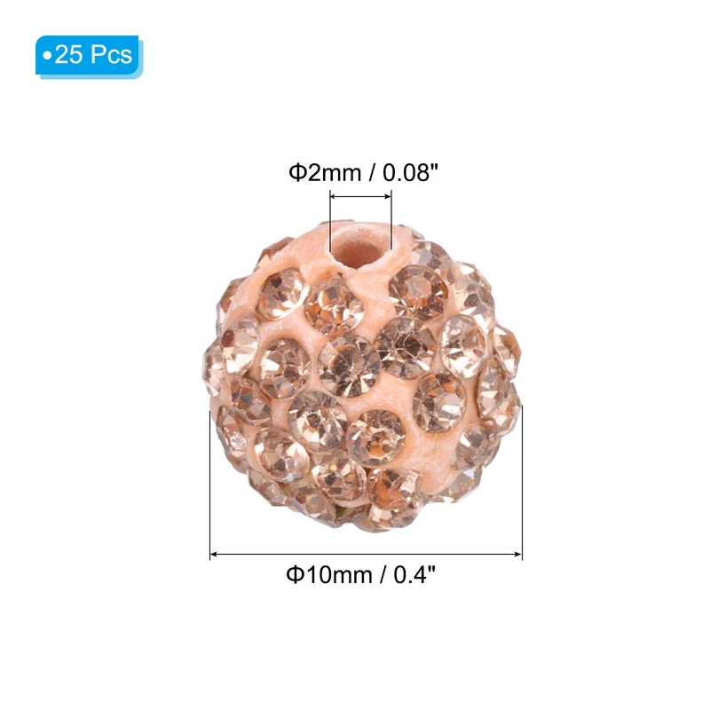 25Pcs 10mm Rhinestone Clay Beads Crystal Disco Bead for DIY Taupe