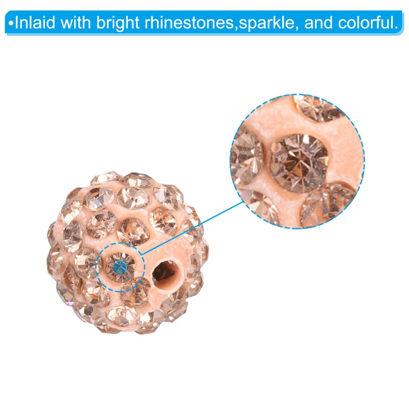 25Pcs 10mm Rhinestone Clay Beads Crystal Disco Bead for DIY Taupe