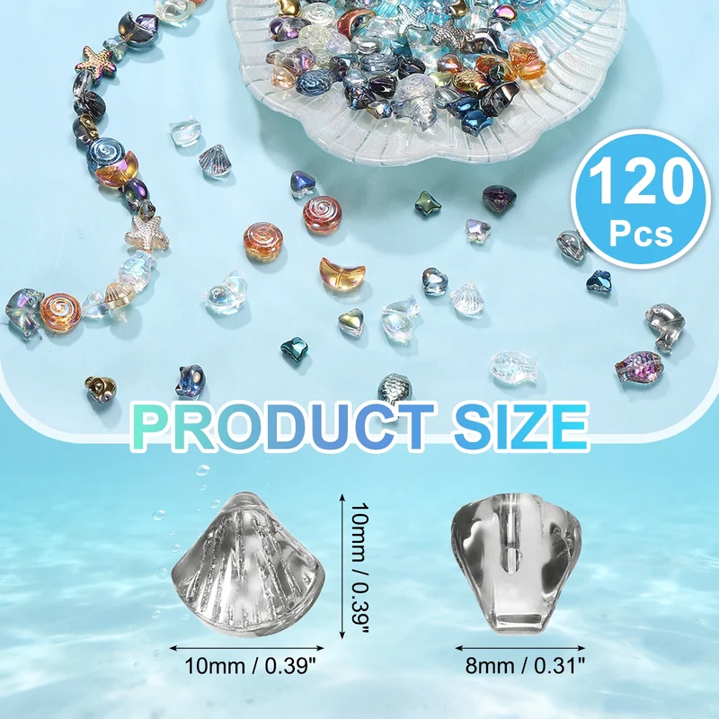 120Pcs Shell Glass Beads, Electroplate Glass Shell Bead Charm, Clear Gray