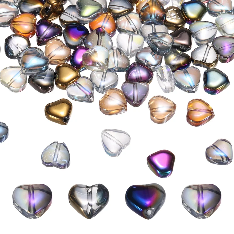 200Pcs Heart Glass Beads, Glass Heart Bead, Multicolor